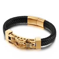 Acier titane bracelet, avec vachette cordon, Placage, teints & pour homme, plus de couleurs à choisir, 210x12mm, Vendu par PC