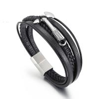 Acier titane bracelet, avec vachette cordon, multicouche & pour homme, noire, 215x8mm, Vendu par PC