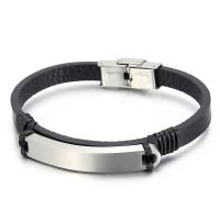 Titanium Steel Bracelet, with cowhide cord, plated, for man, more colors for choice, 210x80mm, Sold By PC