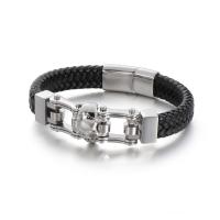 Bijoux bracelet en acier inoxydable, acier inoxydable 316L, avec vachette cordon, Placage, pour homme, plus de couleurs à choisir, 210x12mm, Vendu par PC