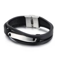 Acier titane bracelet, avec vachette cordon, styles différents pour le choix & pour homme, noire, 210mm, Vendu par PC