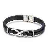 Titanium Steel Bracelet, with cowhide cord, for man, black, 210x10mm, Sold By PC