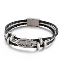 Acier titane bracelet, avec vachette cordon, styles différents pour le choix & pour homme, plus de couleurs à choisir, 210mm, Vendu par PC