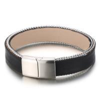 Titanium Steel Bracelet, with cowhide cord, dyed & for man, more colors for choice, 215x16mm, Sold By PC