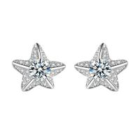 Brass Stud Earring, micro pave cubic zirconia & for woman, silver color, 13.15x11.53mm, Sold By Pair
