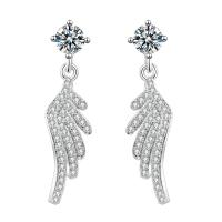 Brass Drop Earring, brass post pin, micro pave cubic zirconia & for woman, silver color, 17x11.53mm, Sold By Pair
