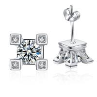 Brass Stud Earring micro pave cubic zirconia & for woman silver color 9.42mm Sold By Pair