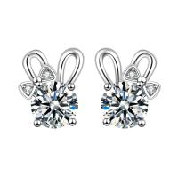 Brass Stud Earring micro pave cubic zirconia & for woman silver color Sold By Pair