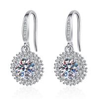 Brass Drop Earring, plated, micro pave cubic zirconia & for woman, silver color, 24.50x11.50mm, Sold By Pair
