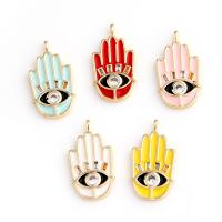 Rhinestone Brass Pendants, Hamsa, real gold plated, enamel & with rhinestone, more colors for choice, 62x22x7mm, Sold By PC