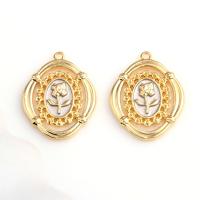Bijoux pendentifs en laiton, Plaqué d'or, avec le motif de fleurs, doré, 16x16x3mm, Vendu par PC