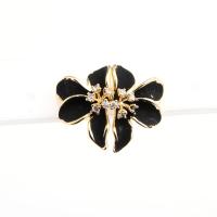 Brass Stud Earring, brass post pin, Flower, real gold plated, for woman & enamel & with rhinestone, black, 8x7x1mm, Sold By PC