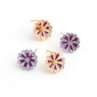 Brass Earring Drop Component, Flower, real gold plated, for woman & enamel, more colors for choice, 40x10x5mm, Sold By PC