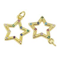 Cubic Zirconia Micro Pave Brass Pendant, Star, gold color plated, fashion jewelry & DIY & micro pave cubic zirconia, multi-colored, 15x17x2mm, Hole:Approx 3mm, 10PCs/Lot, Sold By Lot