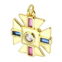 Cubic Zirconia Micro Pave Brass Pendant, Round, gold color plated, fashion jewelry & DIY & micro pave cubic zirconia, multi-colored, 18x21x3mm, Hole:Approx 4mm, 10PCs/Lot, Sold By Lot