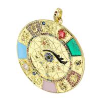 Cubic Zirconia Micro Pave Brass Pendant, Round, gold color plated, fashion jewelry & DIY & micro pave cubic zirconia & enamel, multi-colored, 43x48x2mm, Hole:Approx 4mm, 5PCs/Lot, Sold By Lot