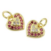 Cubic Zirconia Micro Pave Brass Pendant, Heart, gold color plated, fashion jewelry & DIY & micro pave cubic zirconia, two different colored, 9x9x2mm, Hole:Approx 3mm, 10PCs/Lot, Sold By Lot