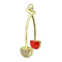 Cubic Zirconia Micro Pave Brass Pendant, Cherry, gold color plated, fashion jewelry & DIY & micro pave cubic zirconia & enamel, red, 18x39x5mm, Hole:Approx 3mm, 10PCs/Lot, Sold By Lot