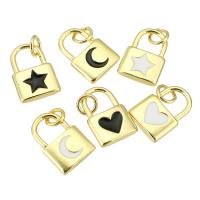 Brass Jewelry Pendants, Lock, gold color plated, fashion jewelry & DIY & different styles for choice & enamel, more colors for choice, 9x14x2mm, Hole:Approx 3mm, 10PCs/Lot, Sold By Lot