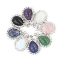 Gemstone Pendants Jewelry Natural Stone with Brass Teardrop platinum color plated & Unisex & with rhinestone Sold By PC