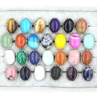 Gemstone fingerring, Natursten, med Messing, Oval, platin farve forgyldt, Justerbar & forskellige materialer til valg & Unisex, flere farver til valg, 20x30mm, Solgt af PC