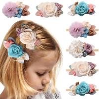 Stoff Haar-Schmuck-Set, Stirnband & Haarspange, Blume, handgemacht, 7 Stück, gemischte Farben, 760mm, 7PCs/PC, verkauft von PC