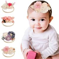 Cloth Headband with Nylon Flower handmade 4 pieces & Girl & for children mixed colors 90mm Sold By Set
