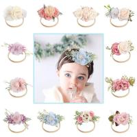 Stoff Schweißband, mit Nylon, Blume, handgemacht, Mädchen & für Kinder & verschiedene Stile für Wahl, gemischte Farben, 115mm, verkauft von PC