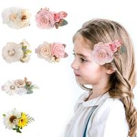 Kinder Haar Zubehör, Spitze, Blume, handgemacht, Mädchen & verschiedene Stile für Wahl, gemischte Farben, 80x50mm, verkauft von PC