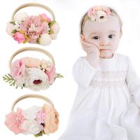 Cloth Headband with Nylon Flower handmade 3 pieces & Girl & for children mixed colors 102mm Sold By Set