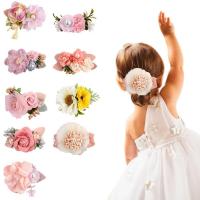 Kinder Haar Zubehör, Stoff, Blume, handgemacht, Mädchen & verschiedene Stile für Wahl, gemischte Farben, 76x50mm, verkauft von PC