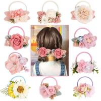 Stoff Haarschmuck elastisch, Blume, handgemacht, Mädchen & für Kinder & verschiedene Stile für Wahl, gemischte Farben, 76x76mm, verkauft von PC