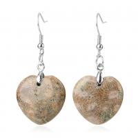 Gemstone øreringe, Chrysanthemum Stone, Heart, mode smykker & for kvinde, 48.50x22x6mm, Solgt af par