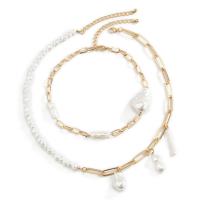 Mode-Multi-Layer-Halskette, Eisen, mit Kunststoff Perlen, goldfarben plattiert, Doppelschicht & Modeschmuck & für Frau, Länge ca. 13.7 ZollInch, ca. 19.6 ZollInch, verkauft von PC