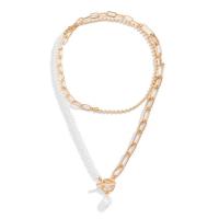 Mode-Multi-Layer-Halskette, Eisen, mit Kunststoff Perlen & Zinklegierung, plattiert, Doppelschicht & Modeschmuck & für Frau, keine, Länge:ca. 33.4 ZollInch, verkauft von PC