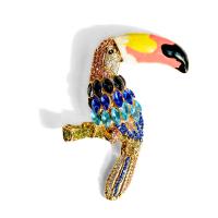 Zinc Alloy Brooches with Crystal Parrot gold color plated enamel & with rhinestone multi-colored 77mm Sold By PC