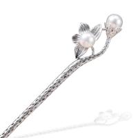 Hair Stick Zinc Alloy with Plastic Pearl silver color plated & for woman Sold By PC