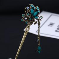 Hair Stick, Tibetan Style, with Resin Rhinestone, gold color plated, for woman, more colors for choice, 151mm, Sold By PC