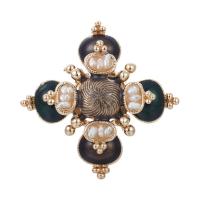Zinc Alloy Brooches with Freshwater Pearl gold color plated for woman & enamel green Sold By PC