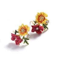 Zinc Alloy Stud Earring Flower plated & for woman & enamel & with rhinestone Sold By PC