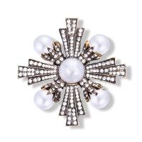 Tibetan Style Brooches, with Plastic Pearl, plated, with rhinestone, 54x54mm, Sold By PC
