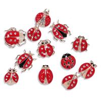 Tibetan Style Brooches, Ladybug, gold color plated, different styles for choice & enamel & with rhinestone, red, 1.5-2.0cm, Sold By PC