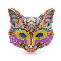 Zinc Alloy Brooches Cat gold color plated enamel & with rhinestone multi-colored Sold By PC