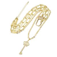 Cubic Zircon Micro Pave Brass Necklace, Lock and Key, gold color plated, micro pave cubic zirconia & for woman, Length:Approx 19.5 Inch, Sold By PC