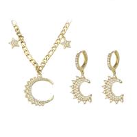 Zirkony Micro Pave Brass šperky Sady, náušnice & náhrdelník, Mosaz, barva pozlacený, 2 kusy & micro vydláždit kubické zirkony & pro ženy, 16x23x3mm, Délka Cca 17 inch, Prodáno By nastavit