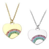 Cubic Zircon Micro Pave Brass Necklace Heart plated micro pave cubic zirconia & for woman Length Approx 18.5 Inch Sold By PC