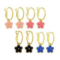 Huggie Hoop Drop Earring Brass gold color plated for woman & enamel 31mm Sold By PC