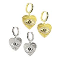 Huggie Hoop Drop Earring, Brass, Heart, plated, micro pave cubic zirconia & for woman, more colors for choice, 38mm, Sold By Pair