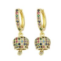 Huggie Hoop Drop Earring, Brass, gold color plated, micro pave cubic zirconia & for woman, multi-colored, 27mm, Sold By Pair