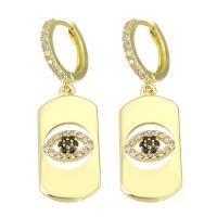 Huggie Hoop Drop Earring Brass gold color plated micro pave cubic zirconia & for woman & hollow 39mm Sold By Pair